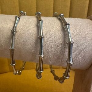 Silver Bamboo-Style Bracelets Set